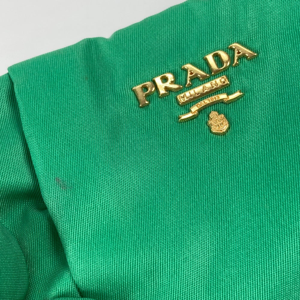 Prada Clutch Bag Nylon Green Cosmetics Pouch Logo Women Secondhand Authentic