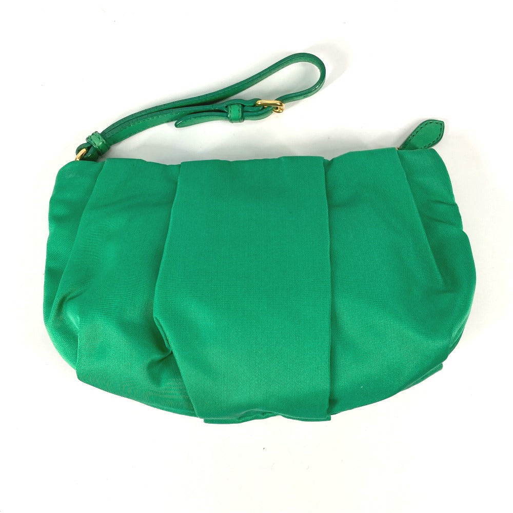 Prada Clutch Bag Nylon Green Cosmetics Pouch Logo Women Secondhand Authentic