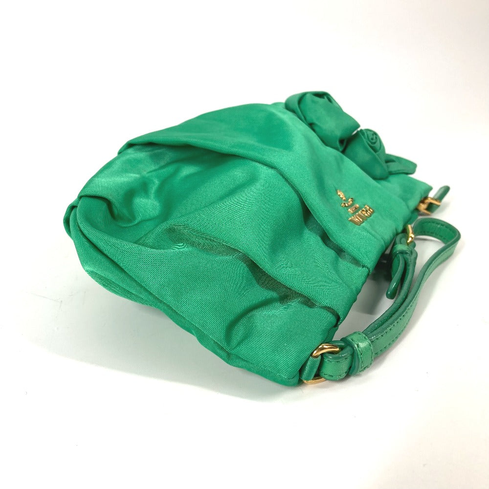 Prada Clutch Bag Nylon Green Cosmetics Pouch Logo Women Secondhand Authentic