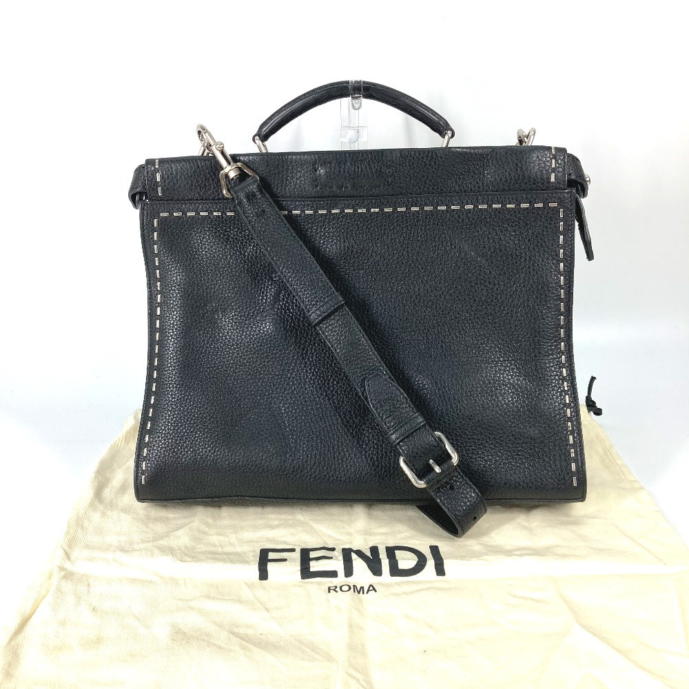 Fendi Handbag 7 Va406 Leather Black Shoulder Bag Crossbody Bag Selleria Peekaboo Iconic Fit Mens Used Authentic