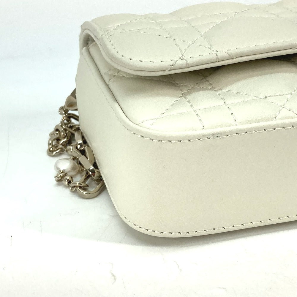 Dior Shoulder Bag S0977 Onmj Lambskin White Crossbody Chain Bag Lady Dior Phone Pouch Women Used Authentic