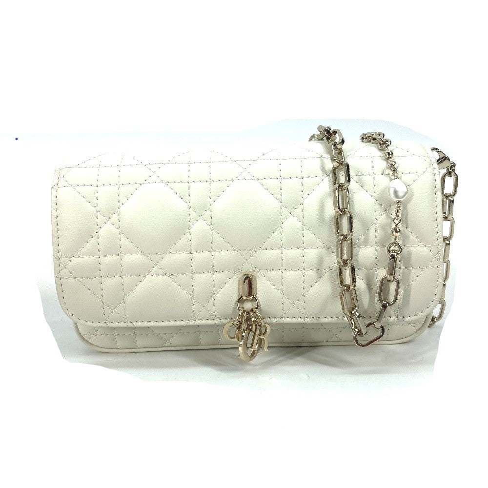 Dior Shoulder Bag S0977 Onmj Lambskin White Crossbody Chain Bag Lady Dior Phone Pouch Women Used Authentic