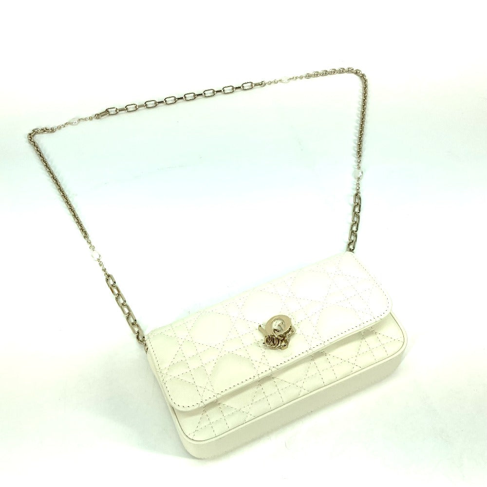 Dior Shoulder Bag S0977 Onmj Lambskin White Crossbody Chain Bag Lady Dior Phone Pouch Women Used Authentic