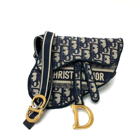 Dior Waist Bag S5632 Criw Jacquard Navy Saddle Women Used Authentic