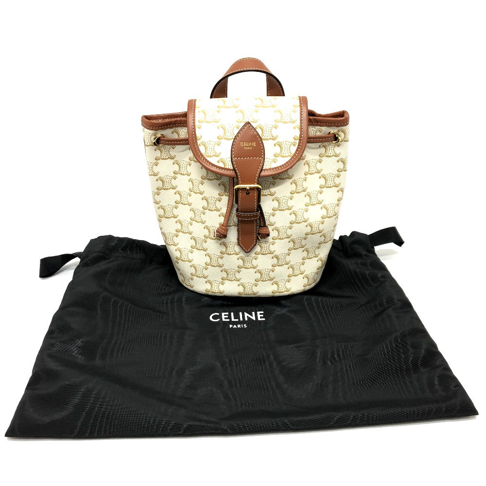 Celine Backpack Pvc / Leather White X Brown Triomphe Minifolco Women Used Authentic