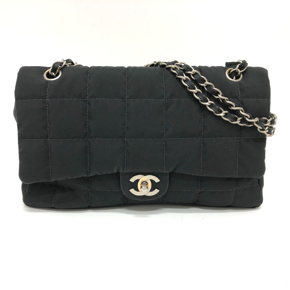 Chanel Shoulder Bag Nylon Black Coco Mark Chocolate Bar Women Used Authentic