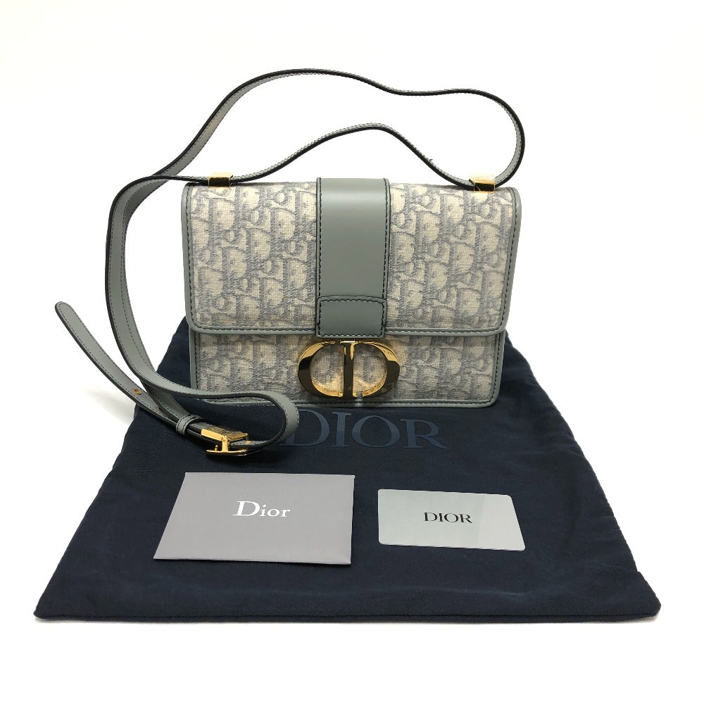 Dior Shoulder Bag Leather / Canvas Gray Cd Logo Montaigne Oblique Women Used Authentic