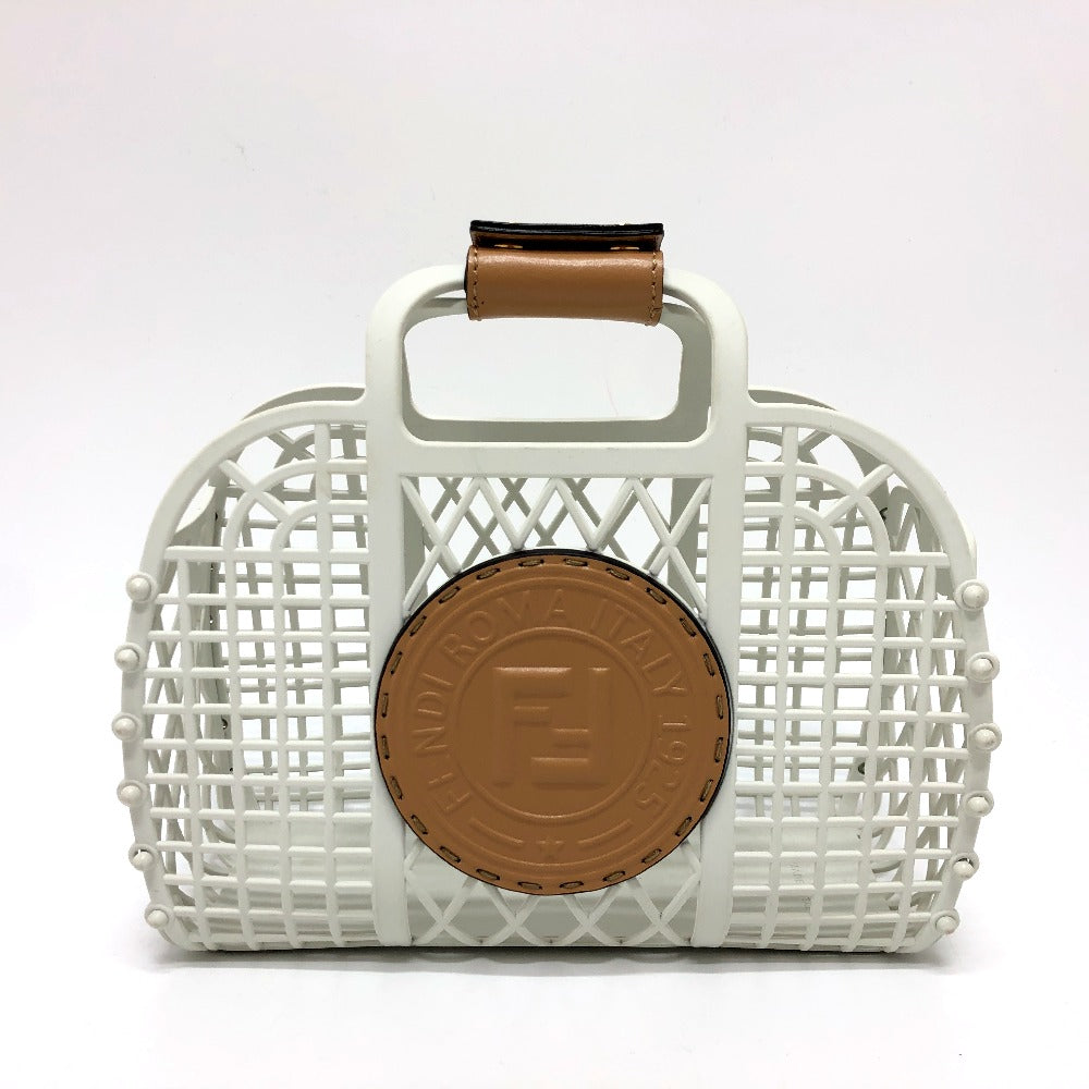 Fendi Handbag 8 Bh388 Rubber Leather White Basket Small Women Used Authentic