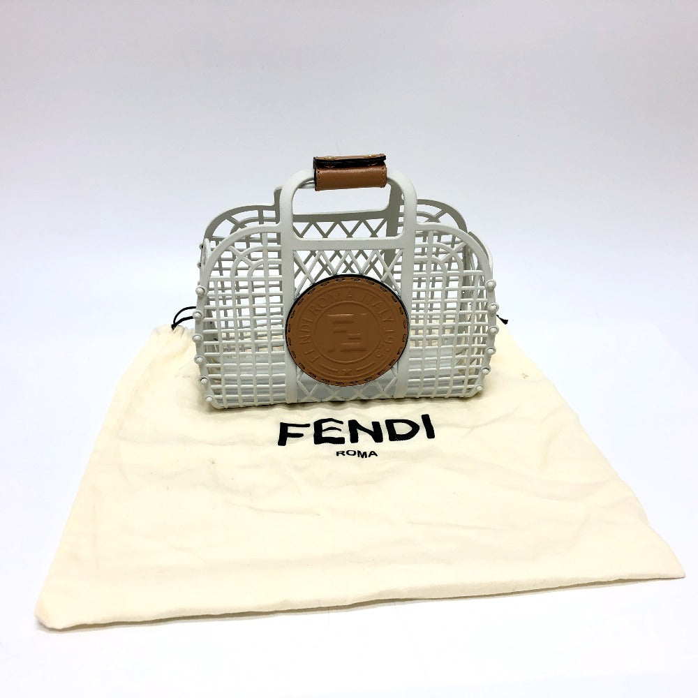 Fendi Handbag 8 Bh388 Rubber Leather White Basket Small Women Used Authentic