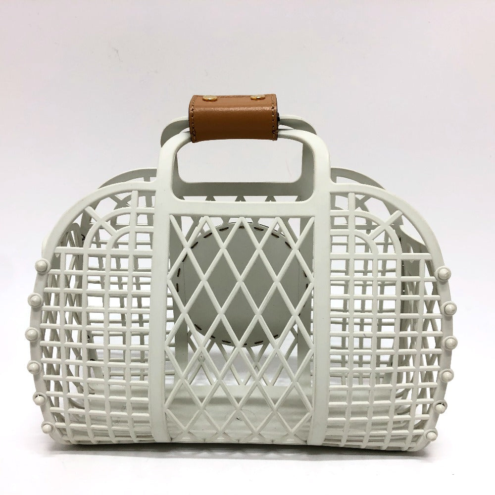 Fendi Handbag 8 Bh388 Rubber Leather White Basket Small Women Used Authentic