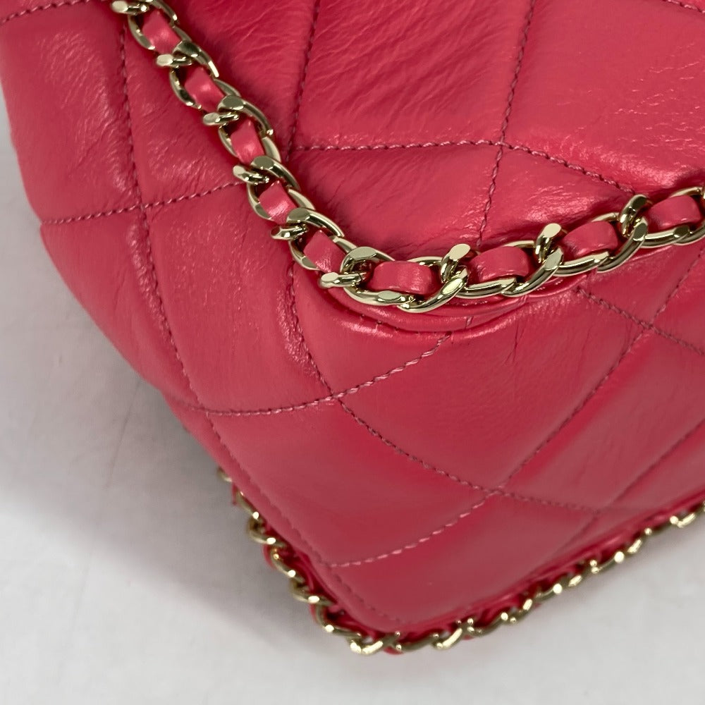 Chanel Shoulder Bag Leather Pink Round Chain Cc Coco Mark Women Used Authentic