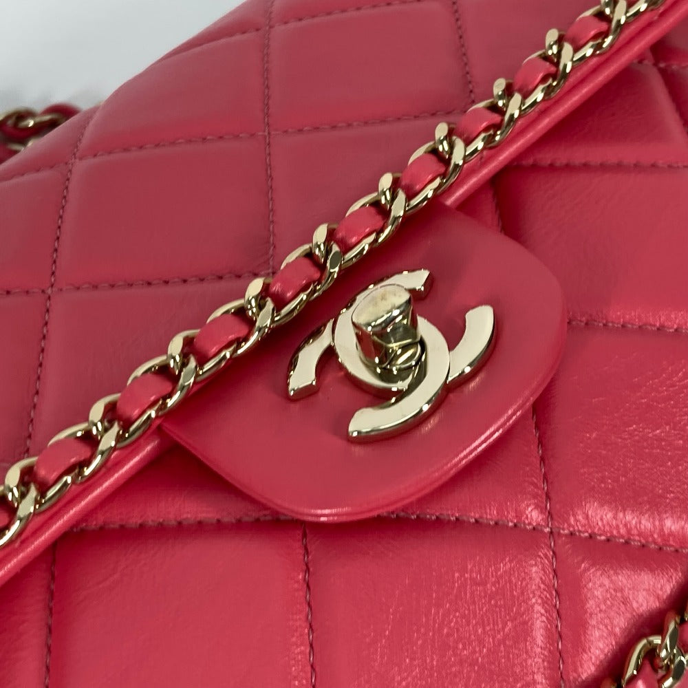 Chanel Shoulder Bag Leather Pink Round Chain Cc Coco Mark Women Used Authentic