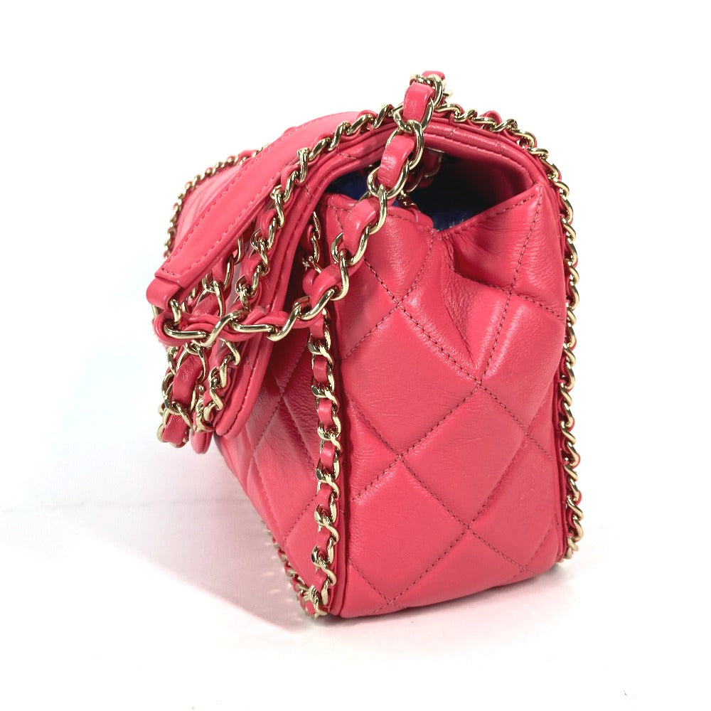 Chanel Shoulder Bag Leather Pink Round Chain Cc Coco Mark Women Used Authentic