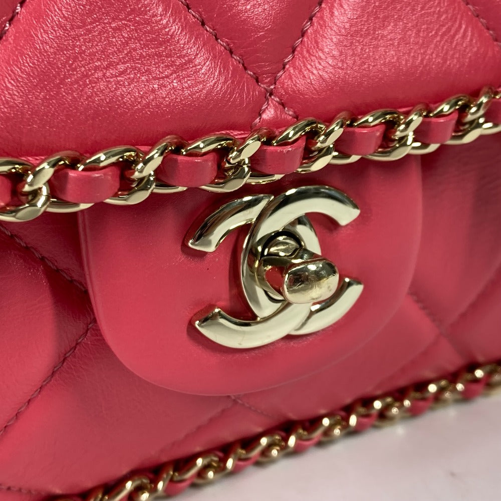 Chanel Shoulder Bag Leather Pink Round Chain Cc Coco Mark Women Used Authentic