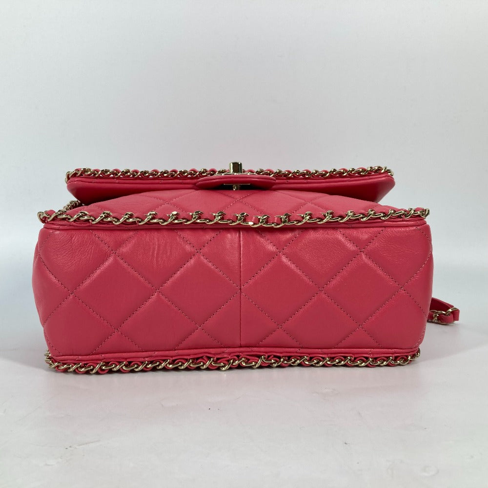 Chanel Shoulder Bag Leather Pink Round Chain Cc Coco Mark Women Used Authentic