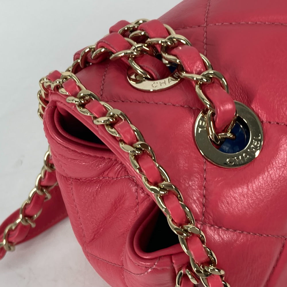 Chanel Shoulder Bag Leather Pink Round Chain Cc Coco Mark Women Used Authentic