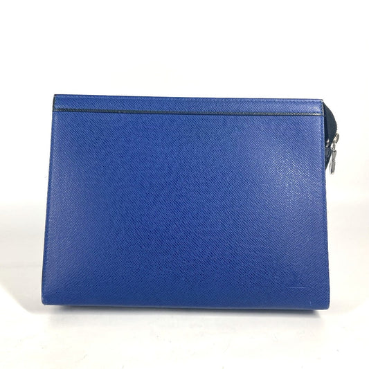 Louis Vuitton Clutch Bag M30575 Taiga Leather Blue Taiga Pochette Voyager Mm Mens Secondhand Authentic