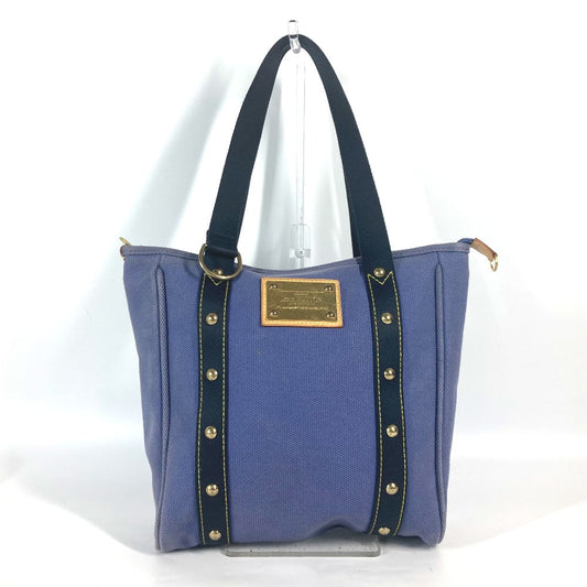 Louis Vuitton Tote Bag M40087 Leather / Canvas Blue Antigua Hippo Mm Women Used Authentic