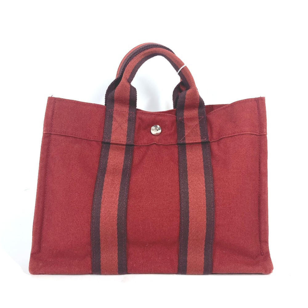 Hermes Handbag Canvas Red Fool Toe Pm Women Used Authentic