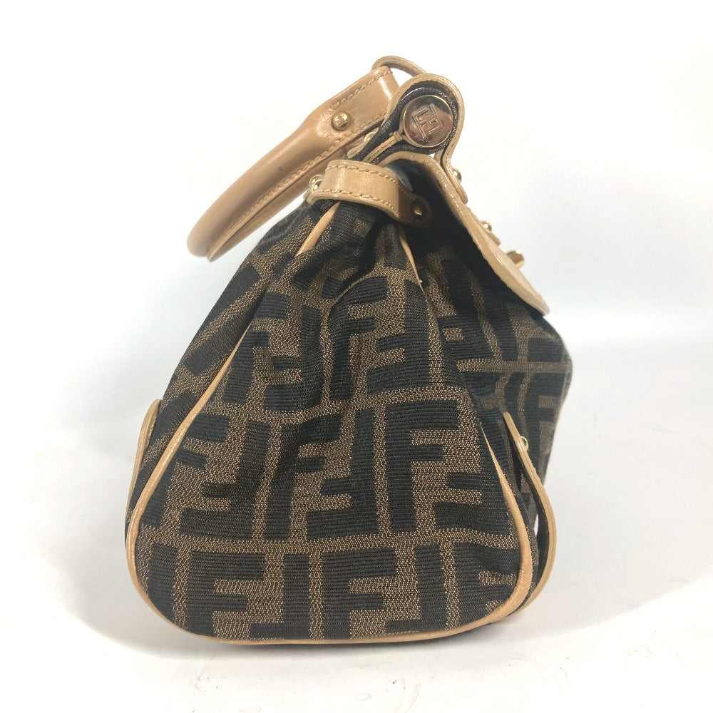 Fendi Handbag Leather / Canvas Brown Turn Lock Zucca Women Used Authentic