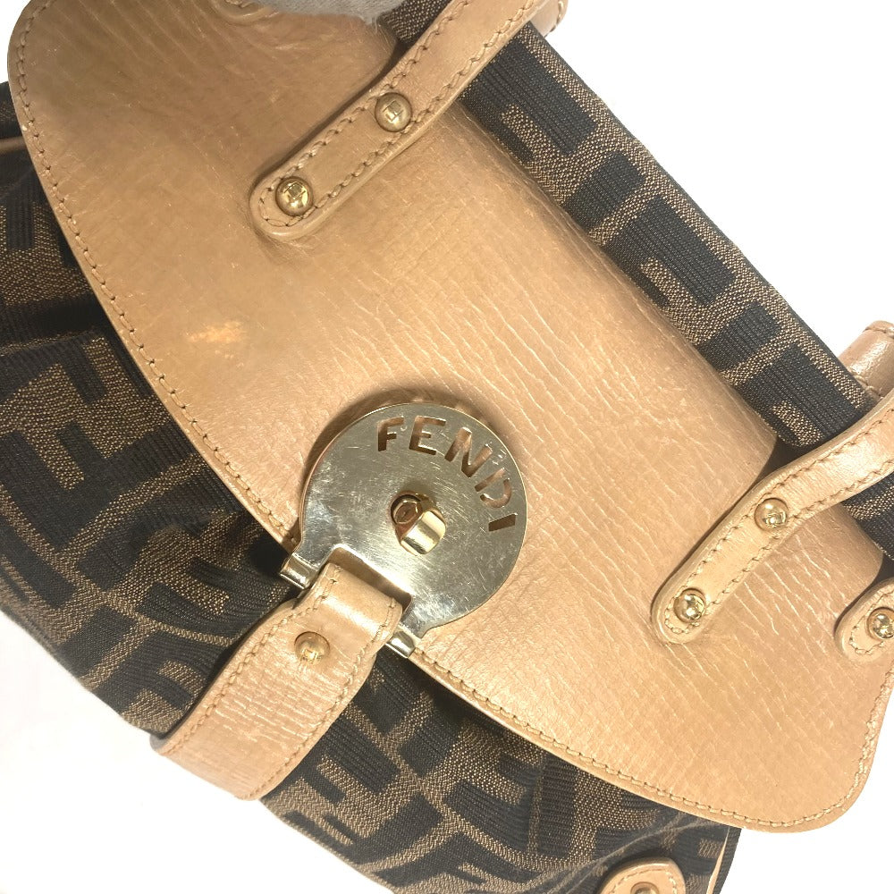 Fendi Handbag Leather / Canvas Brown Turn Lock Zucca Women Used Authentic