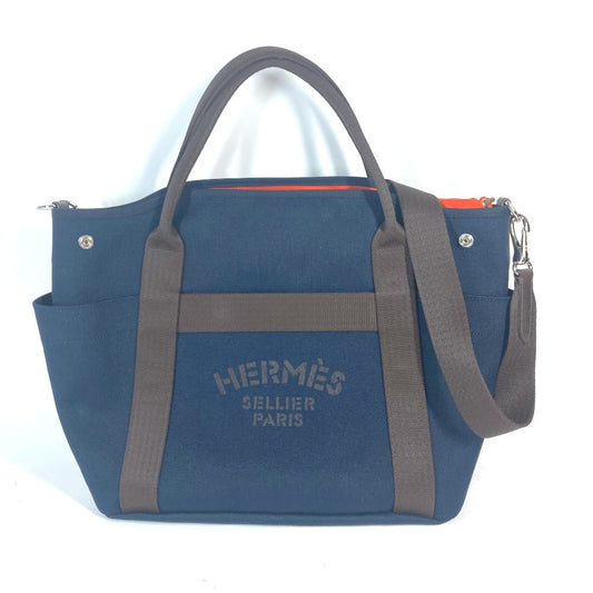 Hermes Tote Bag Canvas Navy With Bag In Bag Sucked Pansage Groom Women Used Authentic