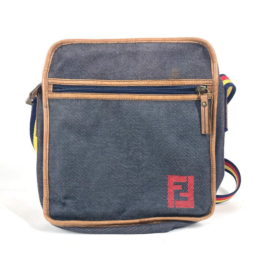 Fendi Shoulder Bag Denim Blue Pochette Logo Unisex(unisex) Used Authentic