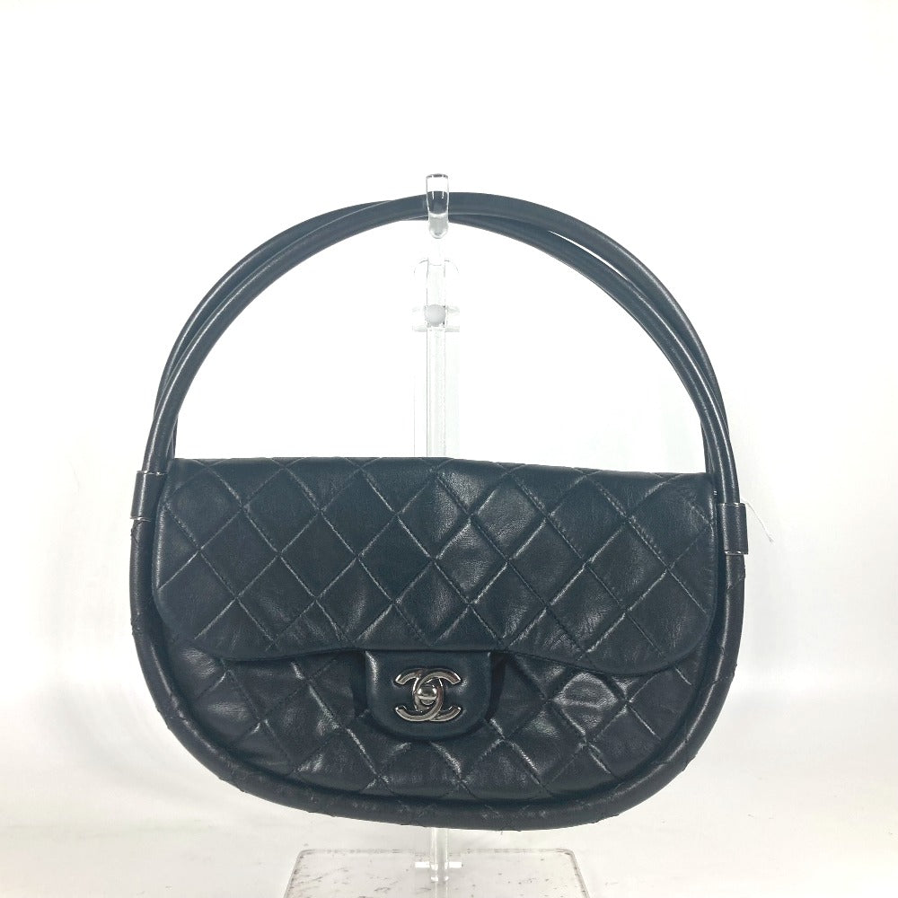 Chanel Handbag Lambskin Black Hula Hoop Women Used Authentic