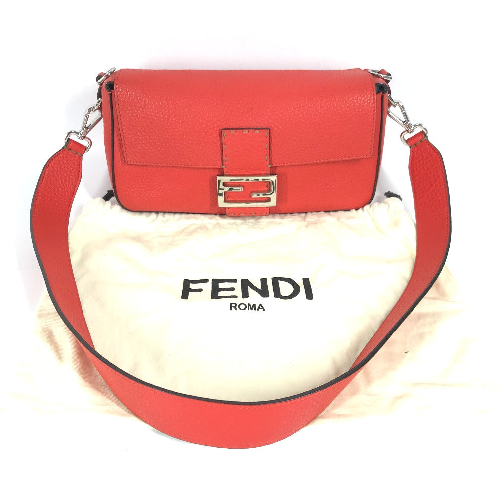 Fendi Shoulder Bag Leather Red Mamma Bucket Celeria Women Secondhand Authentic