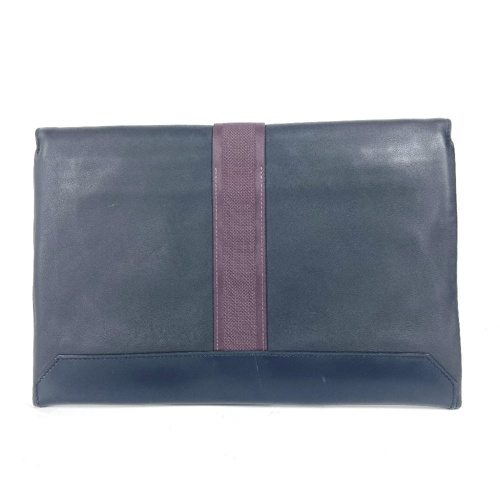 Hermes Clutch Bag Leather Navy City Slide Mens Used Authentic