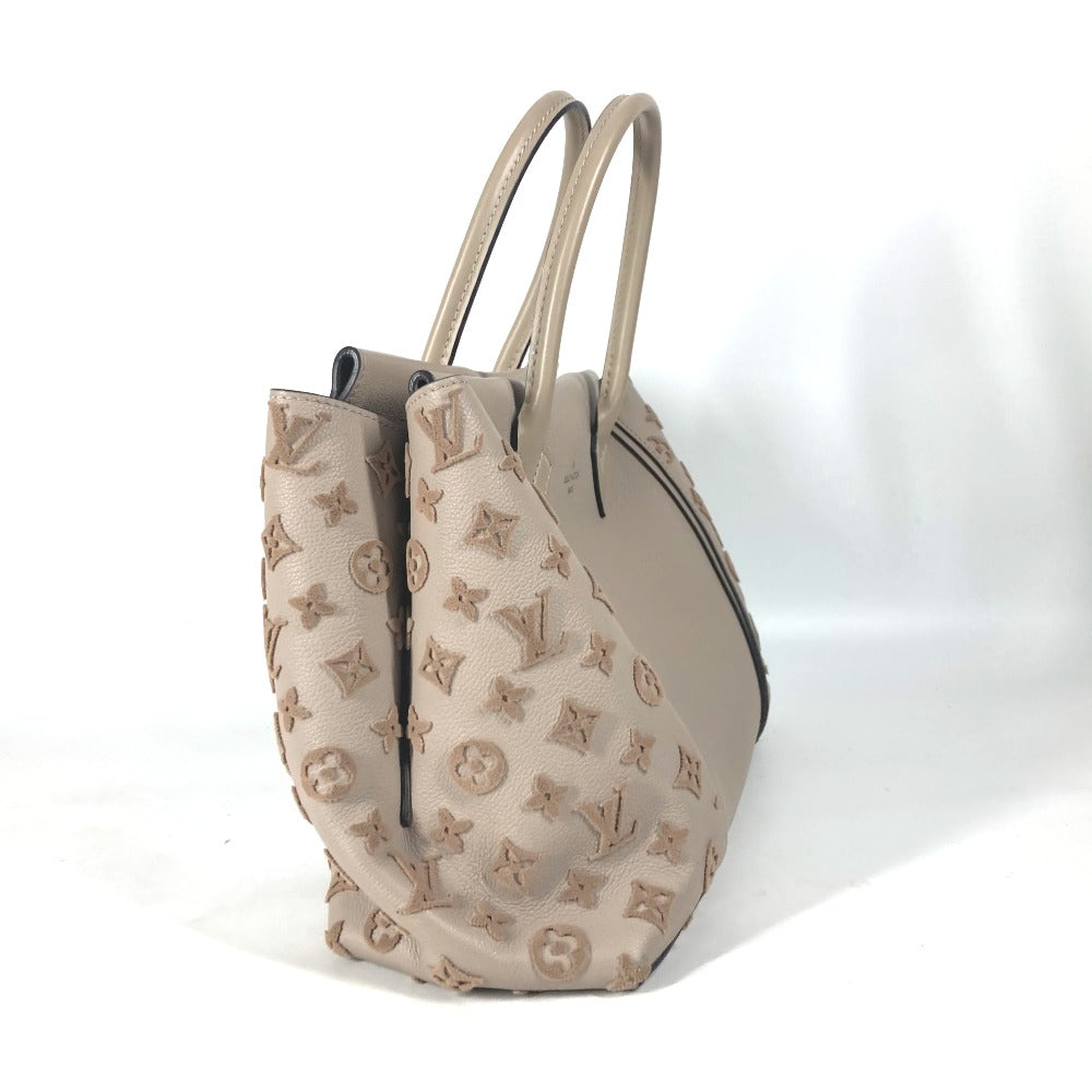 Louis Vuitton Tote Bag M94483 Leather Beige Monogram Velours Tote W Pm Tuftage Women Used Authentic