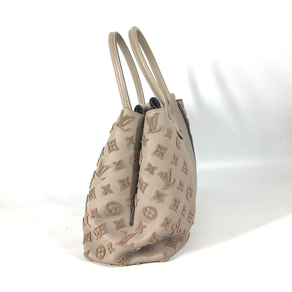 Louis Vuitton Tote Bag M94483 Leather Beige Monogram Velours Tote W Pm Tuftage Women Used Authentic