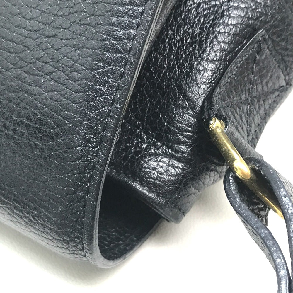 Celine Handbag Leather Black X Gold Metal Vintage Circle Logo Women Used Authentic