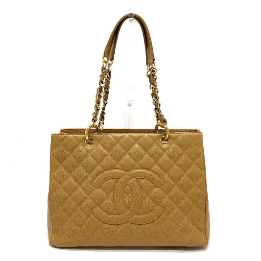 Chanel Tote Bag A50995 Caviar Skin Beige Cc Coco Mark Matrasse