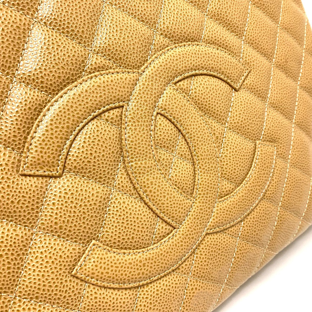 Chanel Tote Bag A50995 Caviar Skin Beige Cc Coco Mark Matrasse