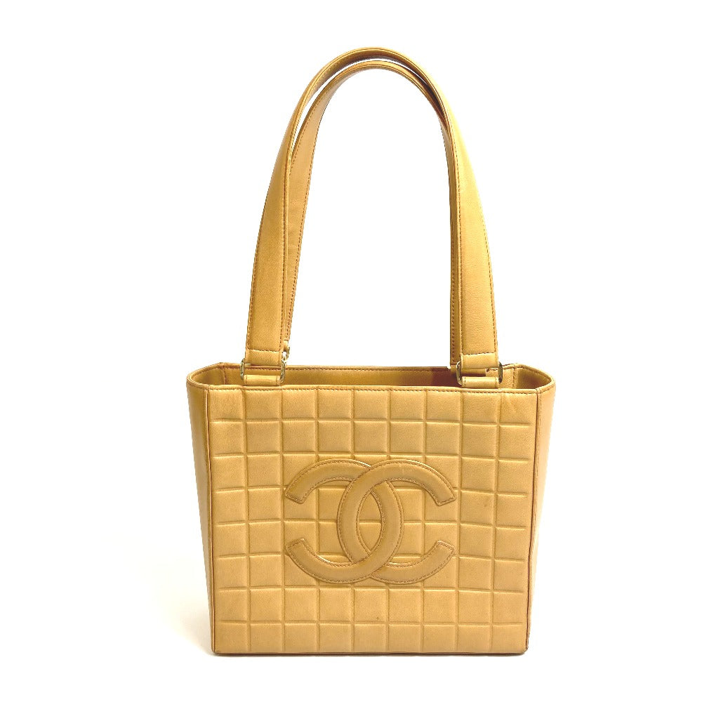 Chanel Tote Bag A17809 Calfskin Beige Cccoco Mark Chocolate Bar Women Used Authentic