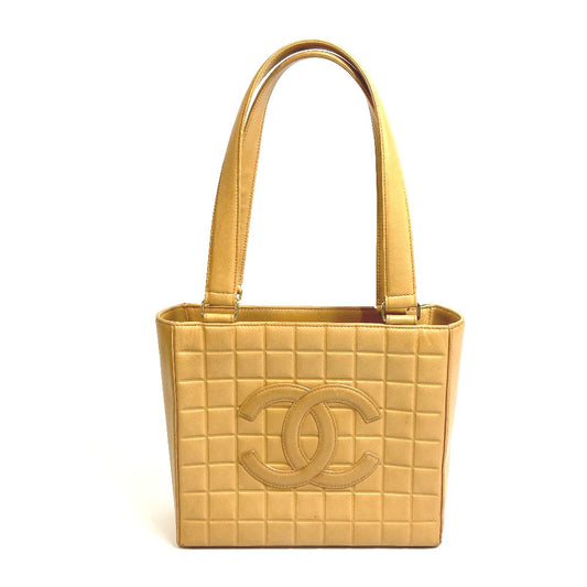 Chanel Tote Bag A17809 Calfskin Beige Cccoco Mark Chocolate Bar Women Used Authentic