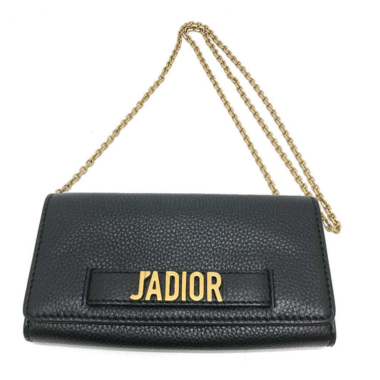 Dior Shoulder Bag Leather Black Logo/Crossbody Jadior Women Used Authentic