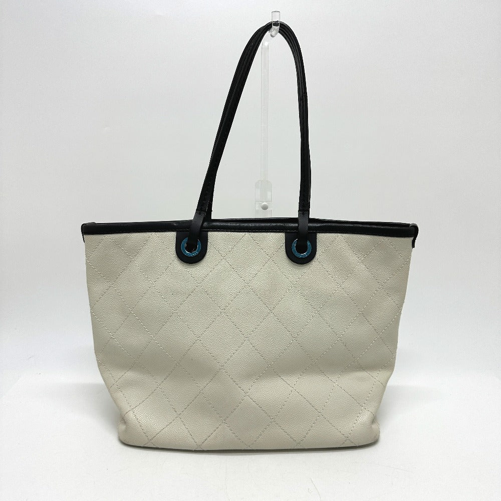 Chanel Tote Bag Caviar Skin White Cc Coco Mark Matrasse Women Used Authentic