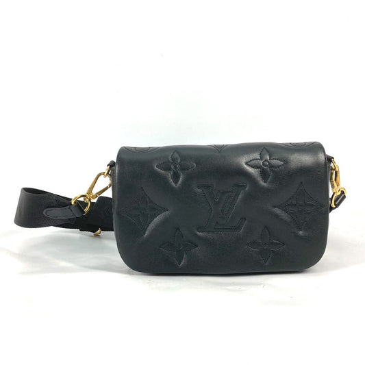 Louis Vuitton Shoulder Bag M81398 Leather Black Monogram Bubblegram Wallet On Strap Women Used Authentic