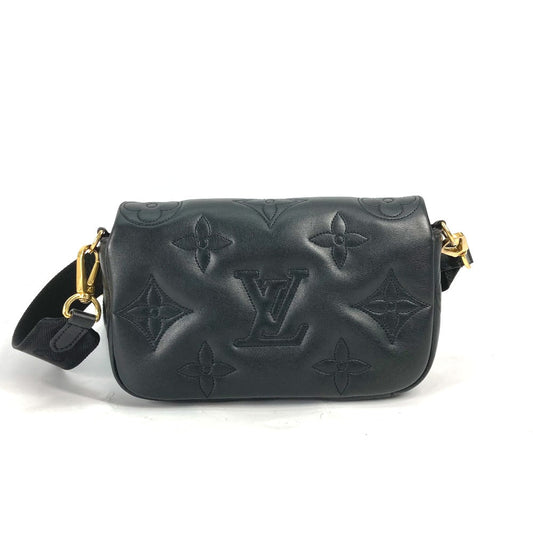 Louis Vuitton Shoulder Bag M81398 Leather Black Monogram Bubblegram Wallet On Strap Women Used Authentic