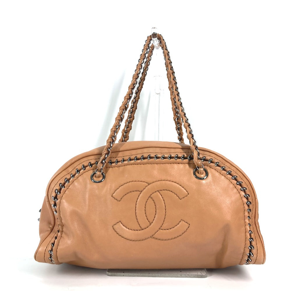 Chanel Shoulder Bag Leather Light Brown Type Chain Bowling Cc Coco Mark Women Used Authentic