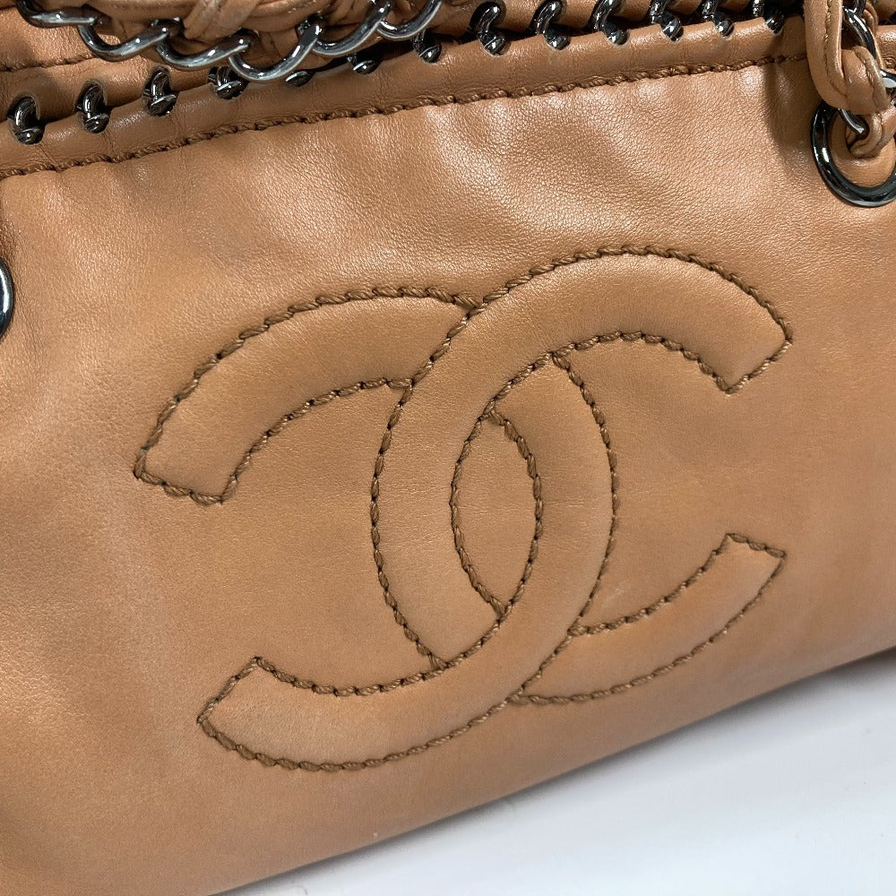 Chanel Shoulder Bag Leather Light Brown Type Chain Bowling Cc Coco Mark Women Used Authentic