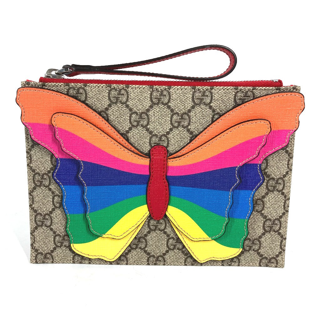 Gucci Clutch Bag 550781 Gg Supreme Canvas Beige Gg Supreme Butterfly Women Used Authentic