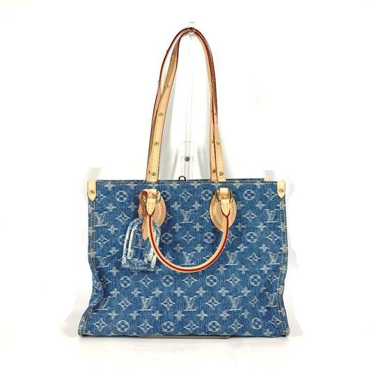 Louis Vuitton Tote Bag M46871 Monogram Denim Blue New Lv Remix Monogram Denim On The Go Mm Women Used Authentic