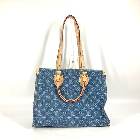 Louis Vuitton Tote Bag M46871 Monogram Denim Blue New Lv Remix Monogram Denim On The Go Mm Women Used Authentic