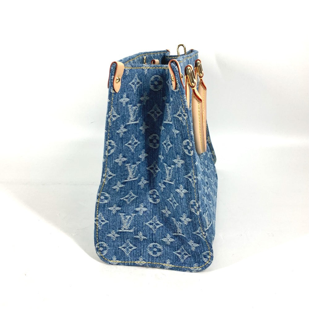 Louis Vuitton Tote Bag M46871 Monogram Denim Blue New Lv Remix Monogram Denim On The Go Mm Women Used Authentic