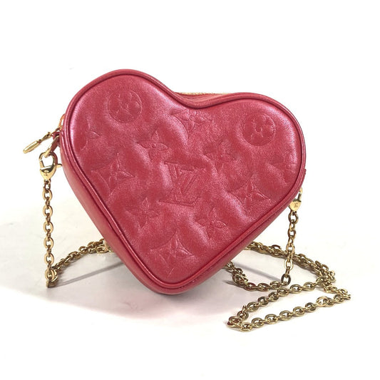 Louis Vuitton Shoulder Bag M80837 Leather Red Monogram Heart On Chain Women Used Authentic