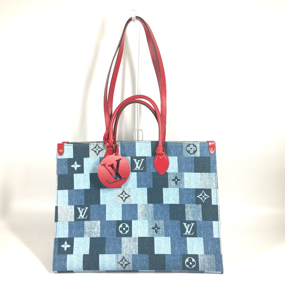 Louis Vuitton Tote Bag M44992 Denim, Leather Blue Monogram Denim On The Go Gm