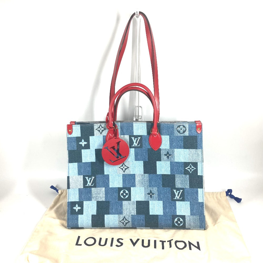 Louis Vuitton Tote Bag M44992 Denim, Leather Blue Monogram Denim On The Go Gm